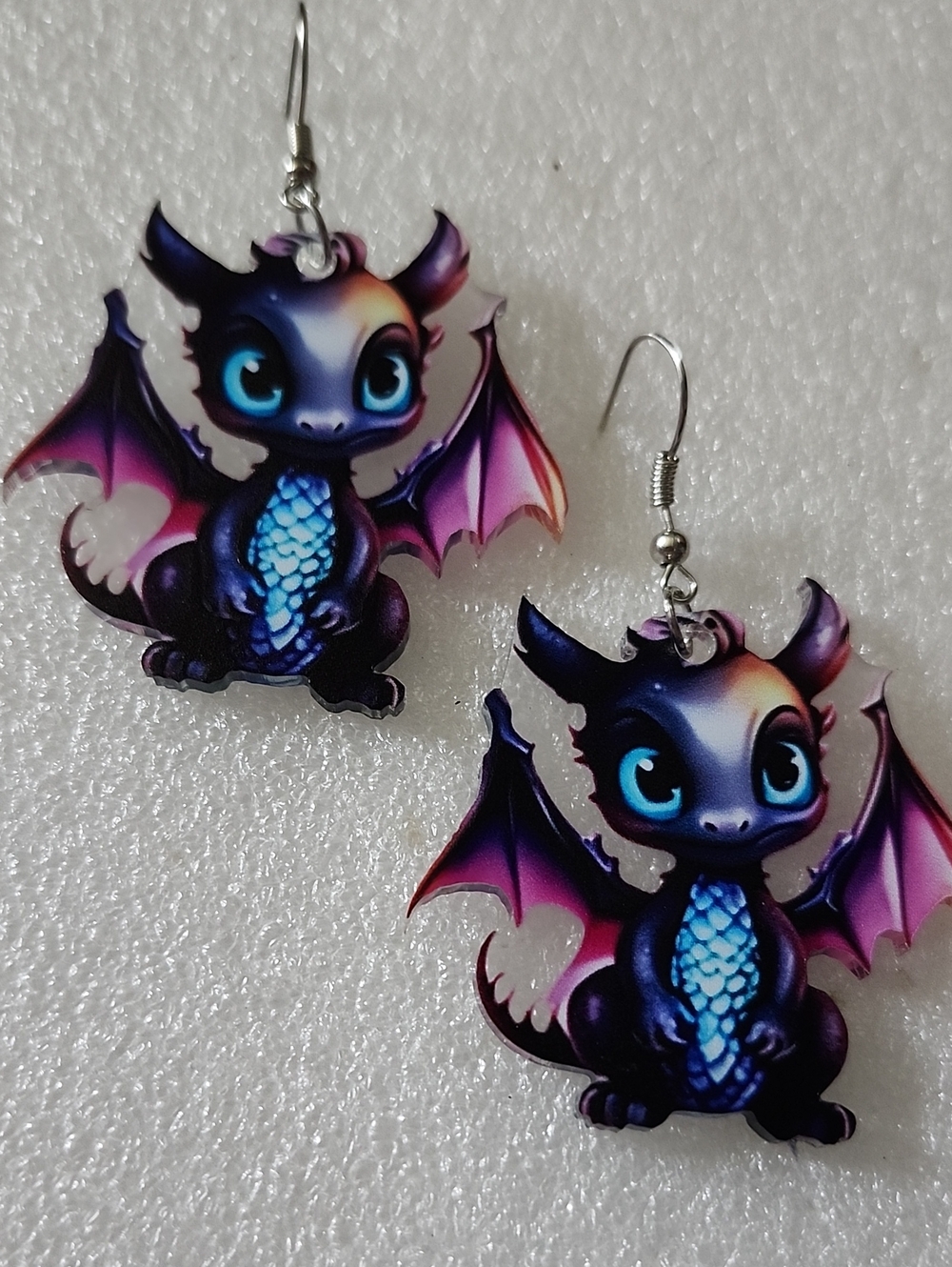 Hand Crafted Blue and Purple Dragon Dangle Earrings